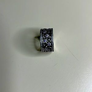 Pandora-forget-me-not-w-purple-and-clear CZ sterling silver ring. size 7.5
